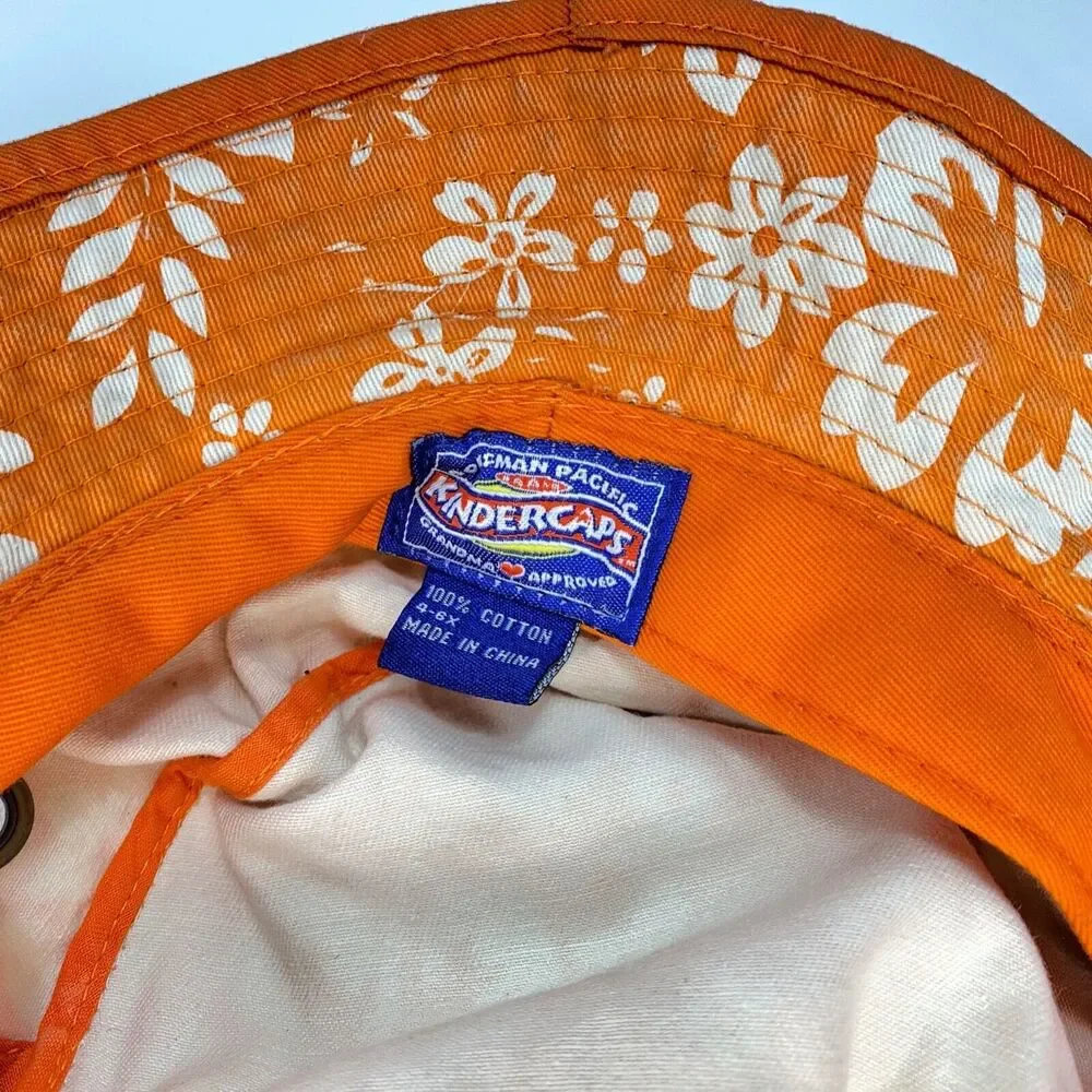 Dorfman Pacific Kindercaps Bucket Hat Cap 4-6X Orange White Leaves Snap Sides